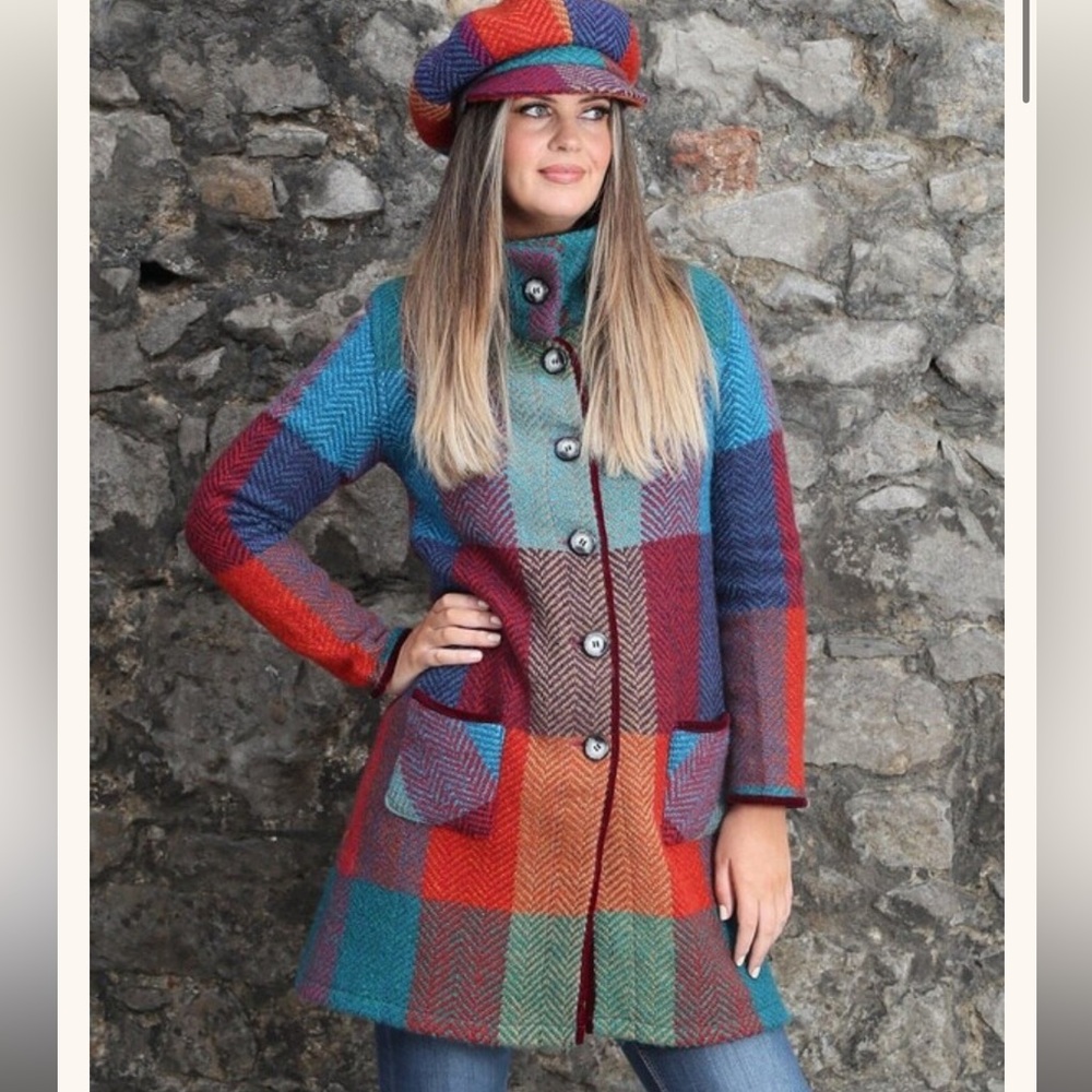Aran Sweater Market- Emma Tweed Herringbone Coat - Donegal Red - Picture 1 of 5